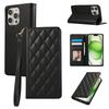 For iPhone 16 Pro Case RFID Blocking Wallet Stand Rhombus Leather Phone Cover with Wrist Strap