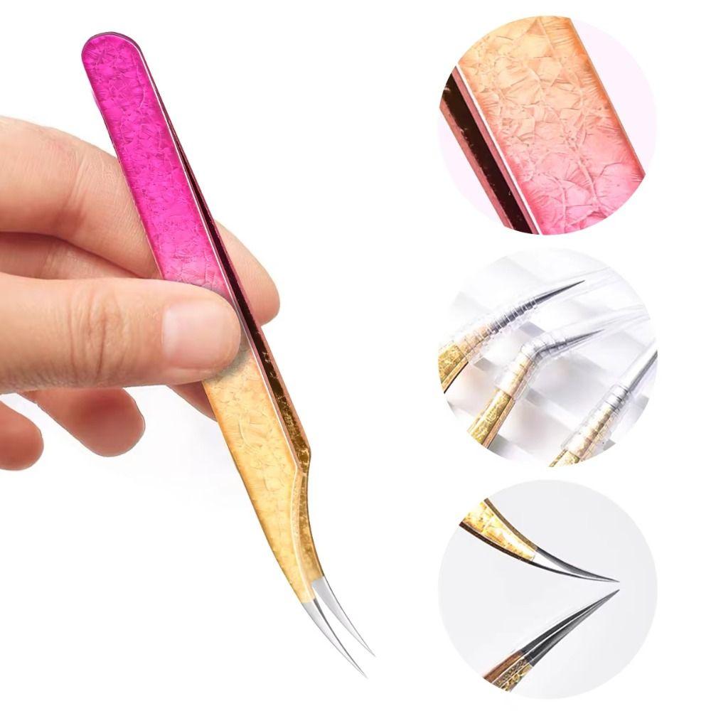 Ice Flower Texture Eyelash Extension Tweezers Ombre Color Precision Tweezers Salon Use