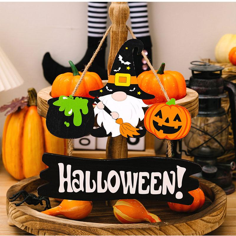Деревянные украшения на Хэллоуин, гном, тыква, ведьма, настенная дверь, подвеска, хэллоуин, гадость или жизнь, украшение для вечеринки в честь Хэллоуина