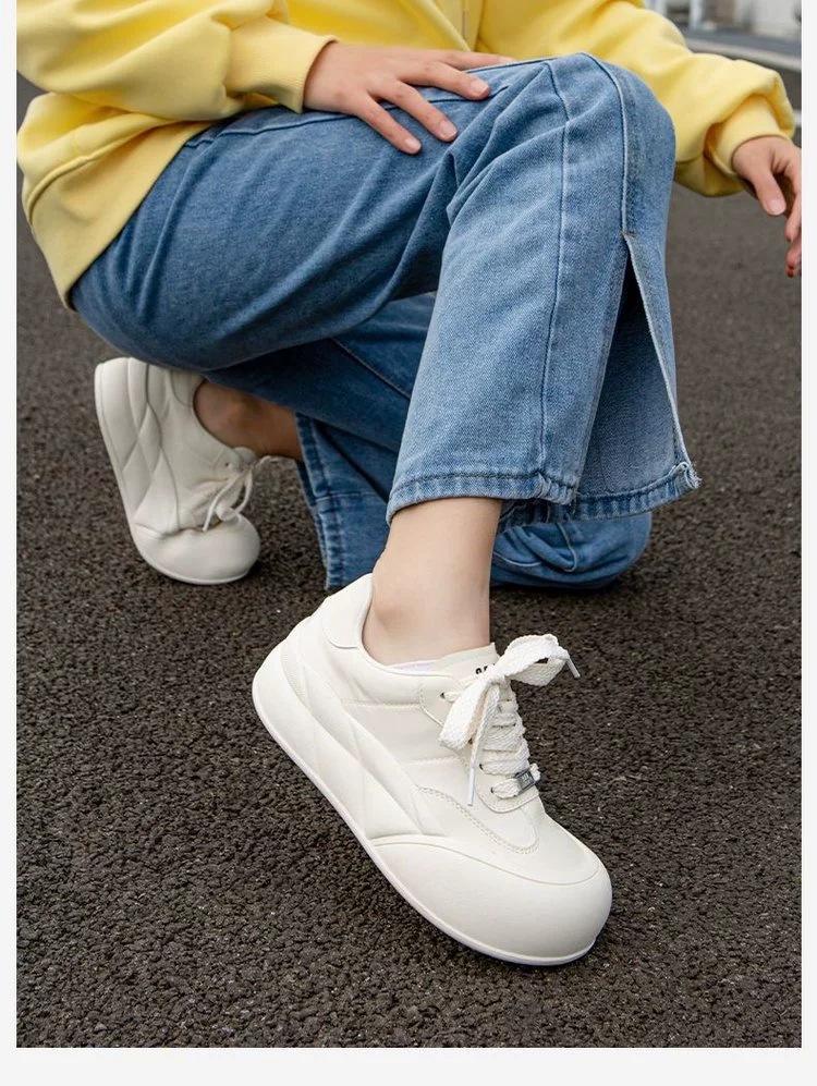 Белые туфли с мягкой подошвой для женщин, весна и осень, новые универсальные туфли с толстой подошвой, спортивная повседневная обувь Borad, женская модная обувь