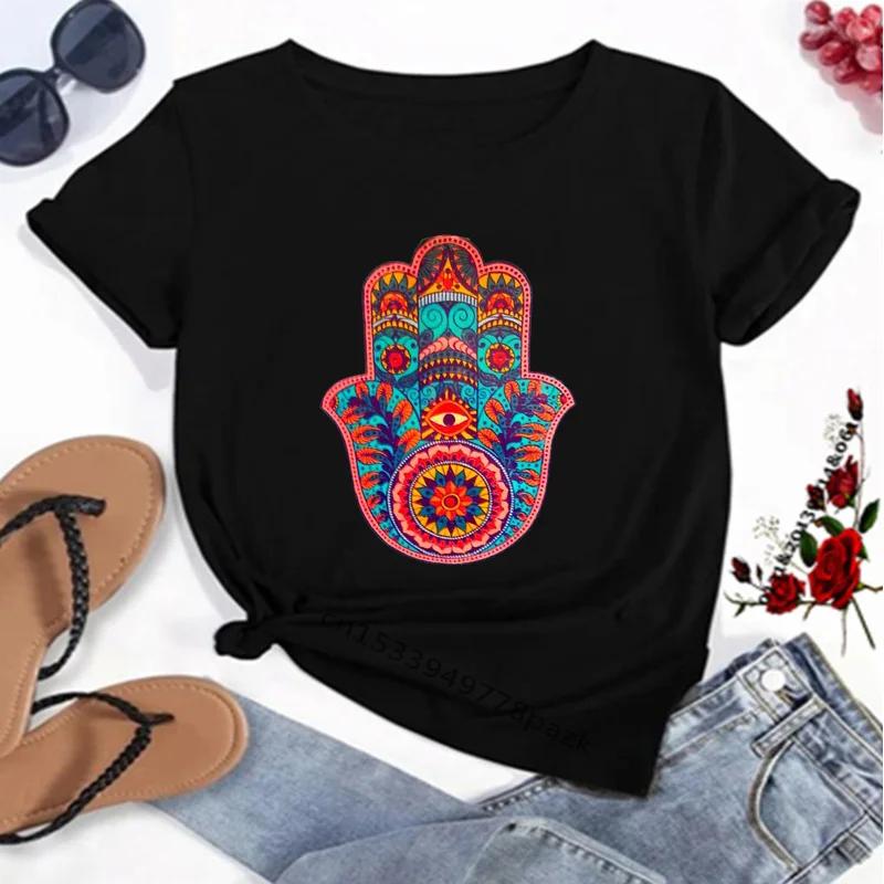 Женские футболки с принтом Hamasa Hand of Fatima Lucky Hamsa Hand Harajuku, футболки унисекс, летние черные футболки с короткими рукавами, женские футболки