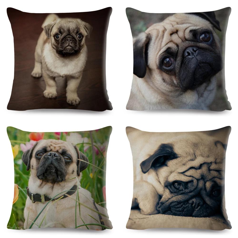 Both Sided Pug Dog Print Cushion Cover Decoration Pet Animal Pillow Case for Sofa Home Car Linen Pillowcase 45x45cm