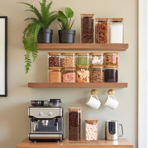 ComSaf Pasta Case, 2100ml Square Glass Canister, Airtight Pasta Storage Jar with Bamboo Lid, for Flour, Grains, and Coffee Beans, 1-Piece Set