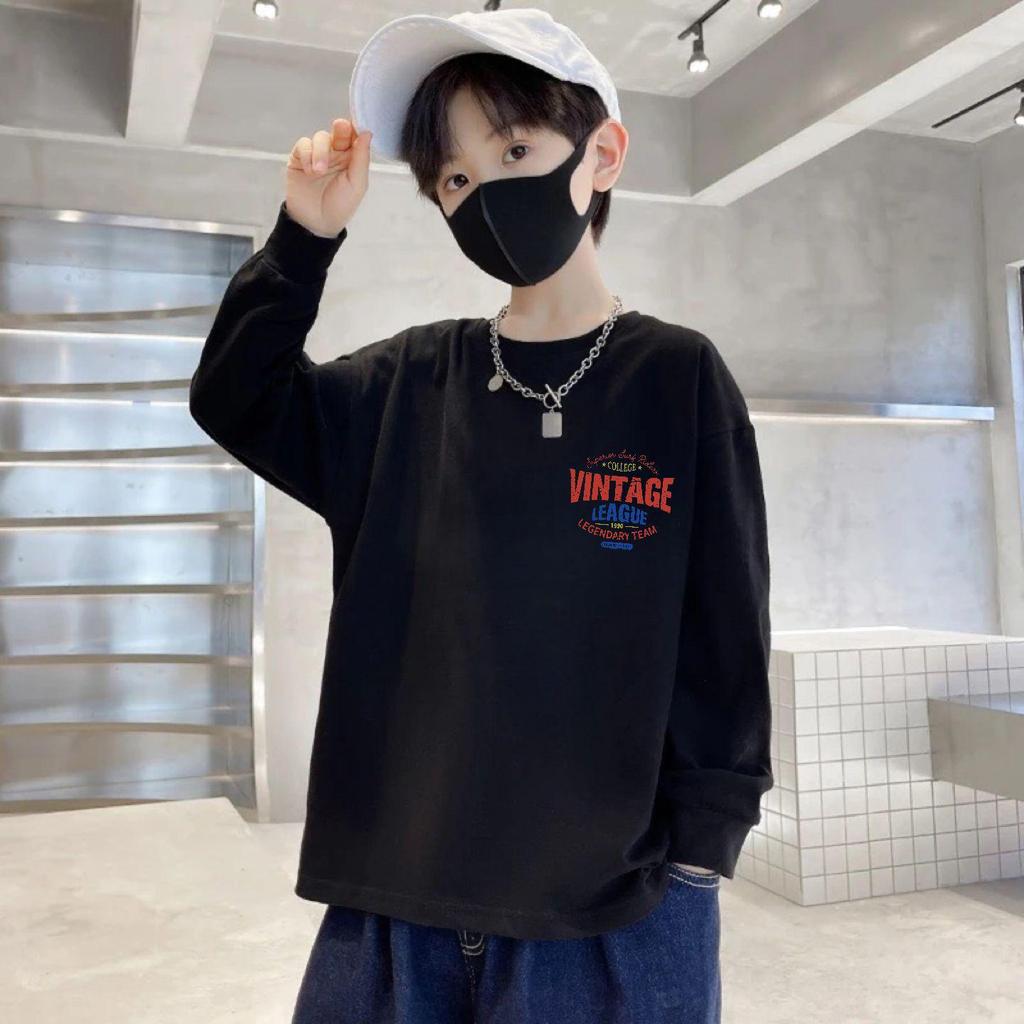 100% Хлопок Мальчиковая Футболка с Длинным Рукавом - Свободный Крой, Круглый Вырез, Осенняя Коллекция для Детей