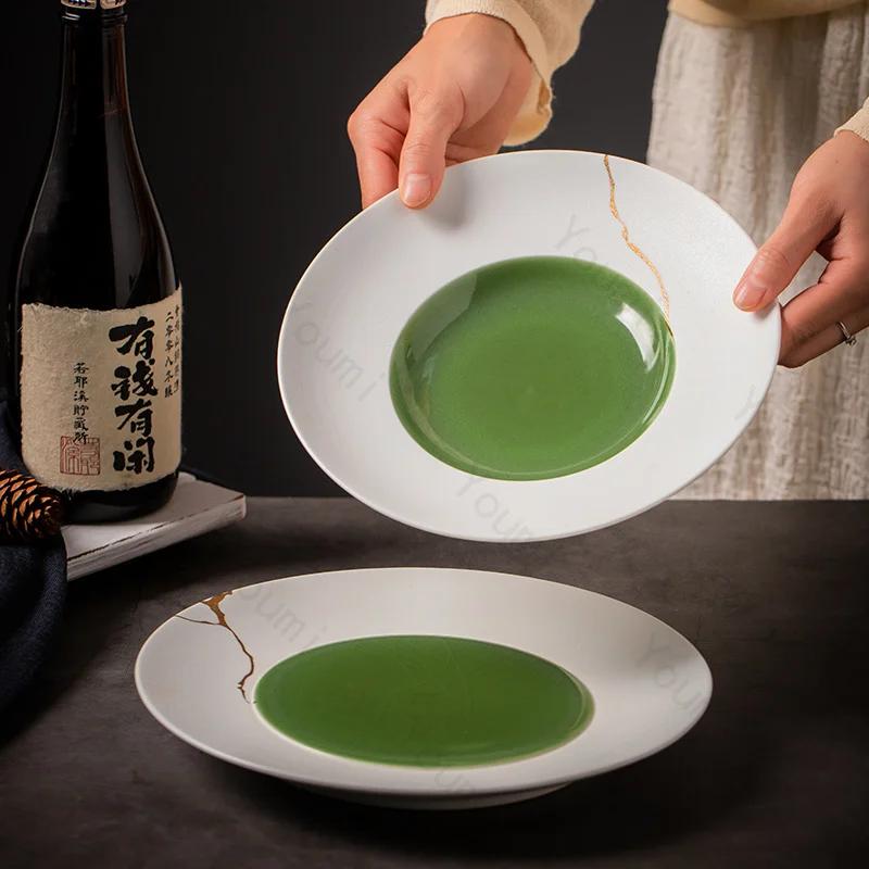 Легкая роскошная керамическая тарелка высокого класса для ресторана, салата, десерта, изысканные обеденные тарелки, бытовая посуда в стиле ретро в китайском стиле