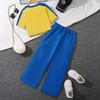 Girls' Fashion Set 2025 Summer Children's Letter Short Sleeve Top Casual Cargo Pants Two-piece Set