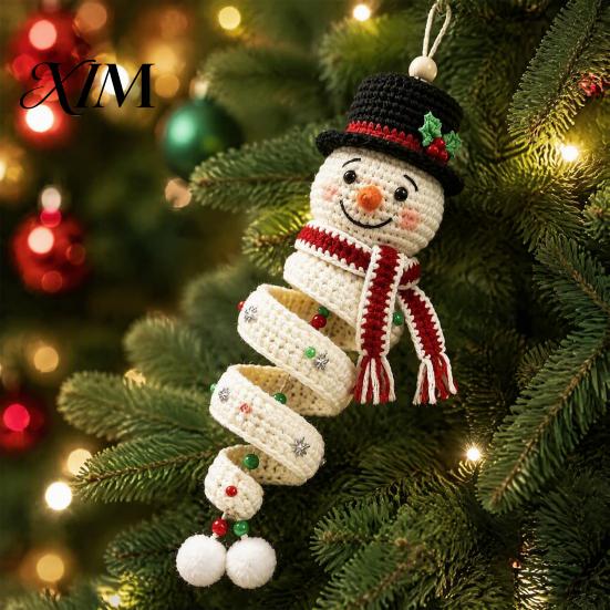 Festive Door Decor DIY Crochet Snowman Hanger Kit, Handmade Holiday Craft Christmas Hanging Decoration Set for Wall, Window, New Year Party Gift Her
