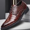 2024 Men's Crocodile Pattern Leather Shoes - Business & Casual, British Korean Style, Large Size, Pointed Toe