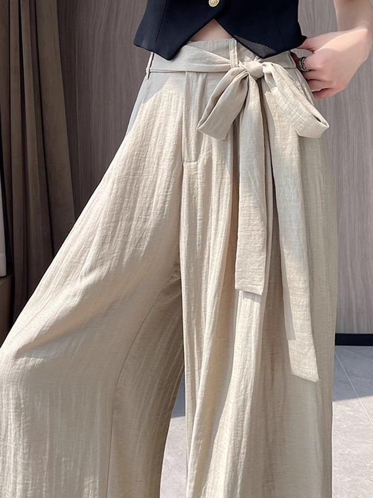 White High-Waisted Cotton Linen Wide-Leg Pants for Women - Summer 2026 Edition, Floor-Length Yamamoto Style.