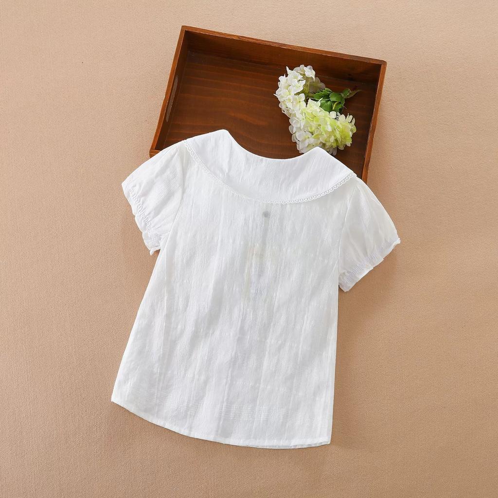 Летняя повседневная рубашка с коротким рукавом для девочек, топы для детей среднего и старшего возраста с квадратным вырезом в стиле колледжа