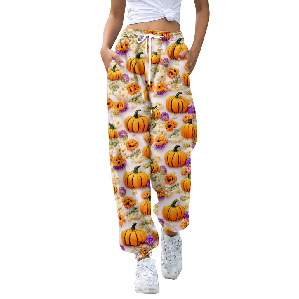 Women's Casual Fashion Halloween Print Casual Pants Sweatpants Long Pants Drawstring Elastic Waistband Cuffed Pants