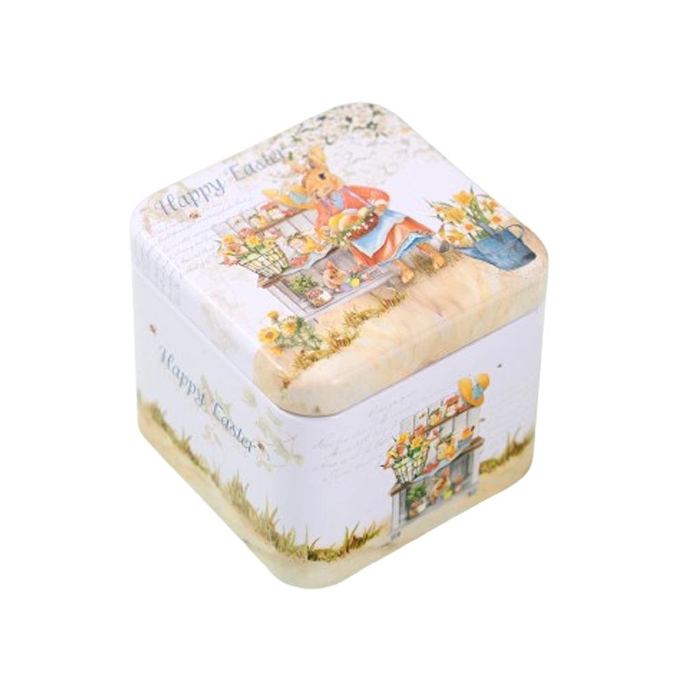 Metal Rabbits Candy Box with Lids Small Tin Can Multi-Purpose Easter Tinplate Box Home Party Decor