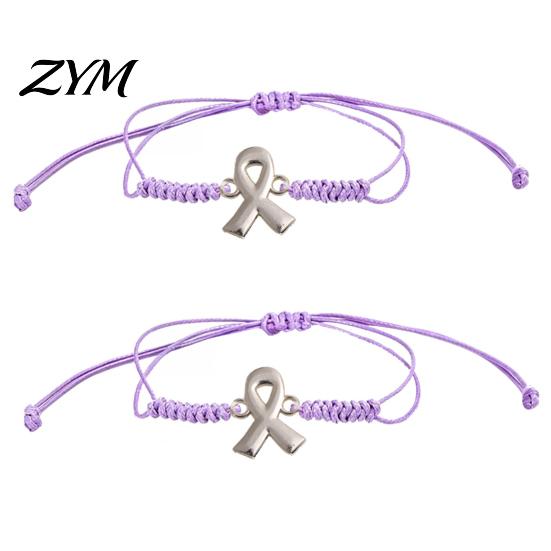 Flexible Knot String Bracelet 2PCS Hand-woven Braided Bracelets with Metal Ribbon Pendant, Adjustable Cord Awareness Charity Event Commemorative