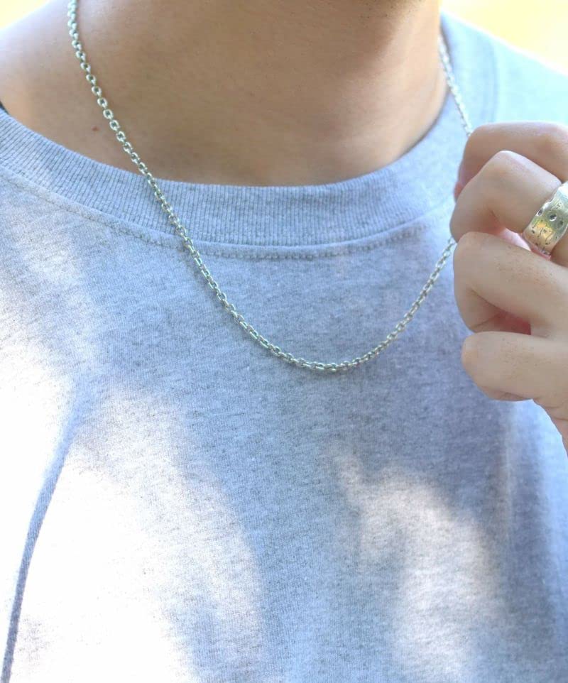 LION HEART Ожерелье Среднее Серебряная Цепочка Ширина 50см Серебро 925 Прямое Азуки Копченое 0.2см Мужское (Сумка в комплекте)