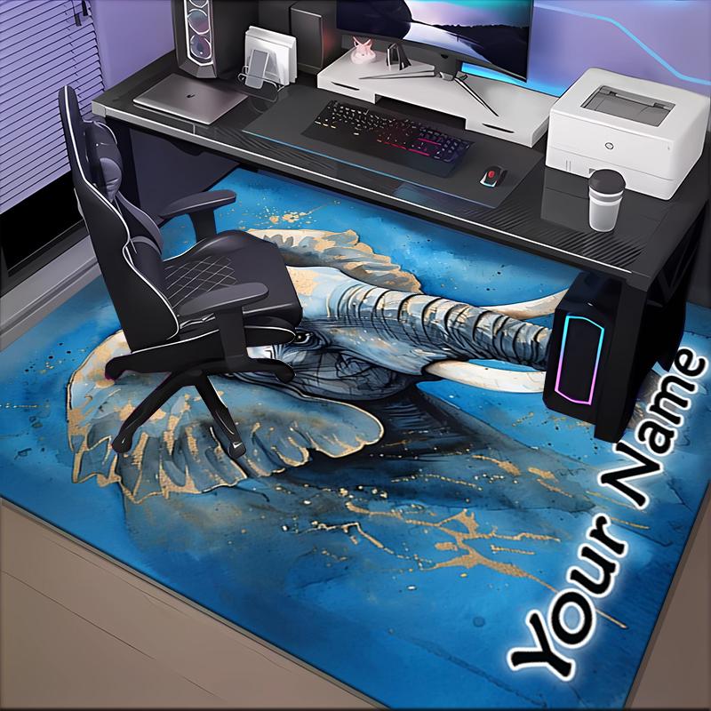1PC Custom Name Elegant Elephant Abstract Art Theme Floor Mat Ideal for Living Room, Game Rooms, Office, Bedroom,Floor Mat Playful Design