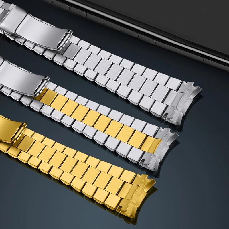 Solid Steel Strip Three Bead Watchbands 20mm Bracelet for Rolex Oyster Type Constant Motion Weekly Calendar Metal Watch Chain