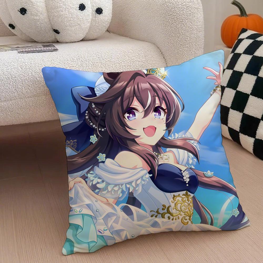 Cheerful  Anime UUmamusume Pretty Derby Cushion Cover Throw Pillow Cover Hidden Button Durable Polyester Chair Cushion