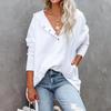 Autumn Winter V-neck Hooded Women Sweater Fashion Solid Loose Thread Splice Tops Casual Batwing Long Sleeve Pullover Knitwears Women 30195