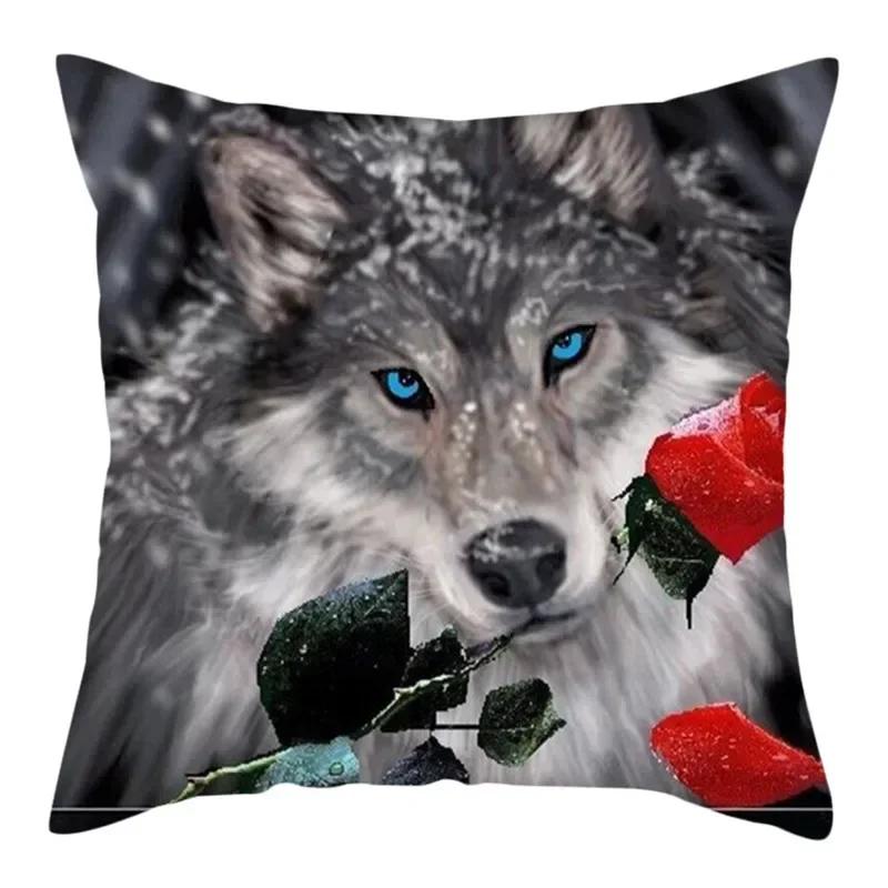Wild Wolf Photo Double-Sided Printed Pillow Cover Short Plush Suitable Living Rooms Bedrooms Sofas Throw Cushion Cover