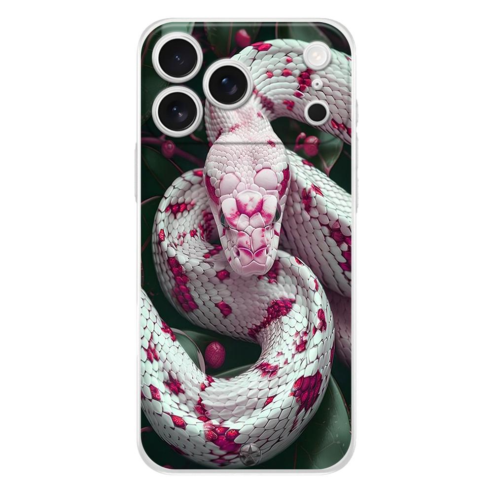 Мягкий прозрачный чехол из ТПУ для телефона iPhone 17 Air 16E 16 11 15 14 Pro MAX 12 13 7 8 Plus SE Пасхальный чехол Защита Цветущая Розовая Змея