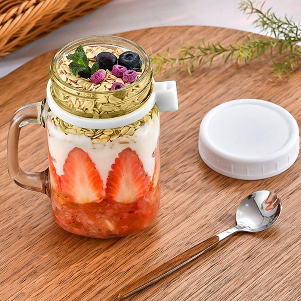 Spoons & Handle Milk Cup Oats Container Overnight Oats Jars Yogurt Pot Glass Breakfast Jar