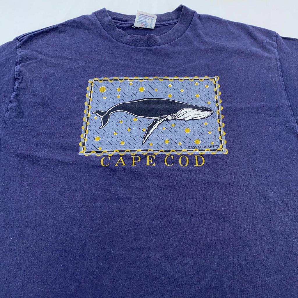 Винтажная футболка 90-х CAPE COD БЕЛЫЙ КИТ РАЗМЕР L пляж Массачусетса мягкая