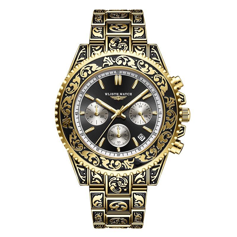 Многофункциональные мужские часы от ведущего бренда, ретро, светящиеся, резные, кварцевые, с календарем