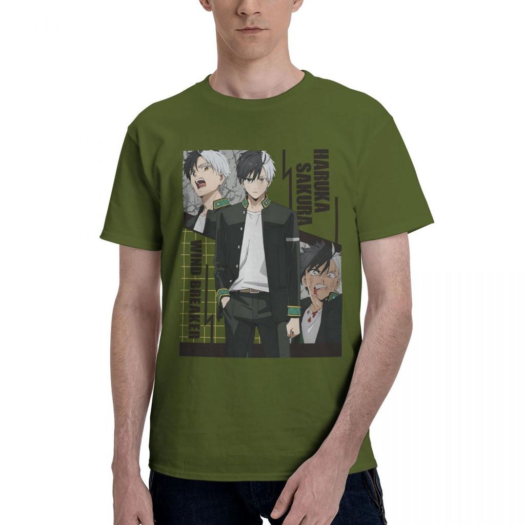 HARUKA SAKURA Wind Breaker T-shirt Y2K Clothes Oversized Cotton T-shirts for Men Short Sleeve