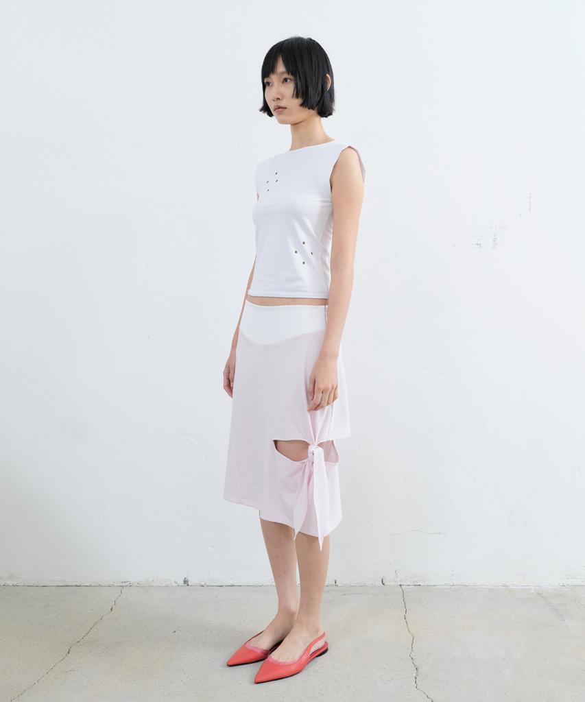 Sillot Tie-Up Slit Jersey Midi Skirt (Light Pink)