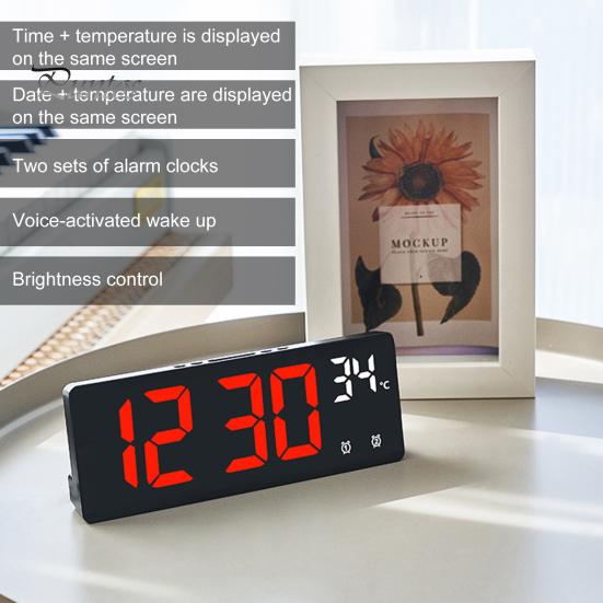 Digital Alarm Clock with Dual Customizable Alarms Raised Nap Buttons 5-Stage Brightness Adjustment USB Port Bedside Clock