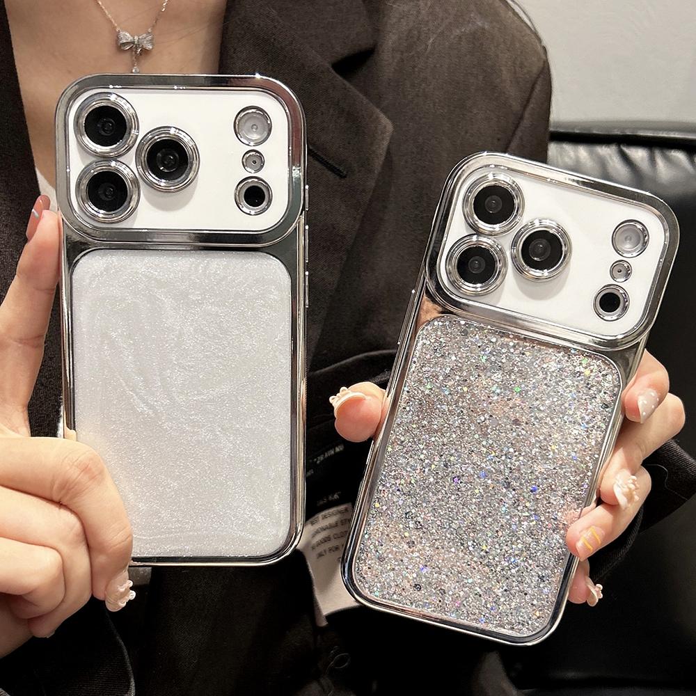 Ударопрочный чехол с блестками для iPhone 17 16 15 14 13 Pro Max Белое Окно Гальванизированная Мягкая Силиконовая Задняя Крышка