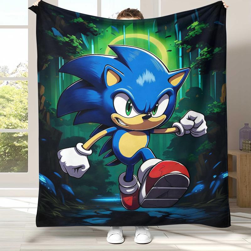 Ретро Мультяшное Игровое Фланелевое Одеяло S-Sonic, Ультра Мягкое Теплое Плюшевое Покрывало для Дома, Спальни, Кровати, Дивана, Походного Пикника, Подарок