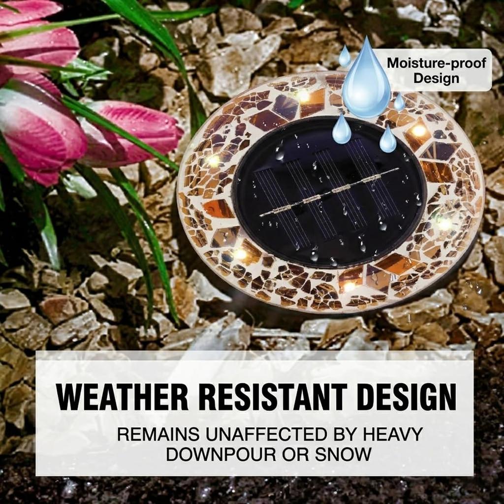 Flat Mosaic Solar Disk Lights Outdoor Waterproof Anti-Rust Garden Lighting Decor for Pathway Garden Yard Law