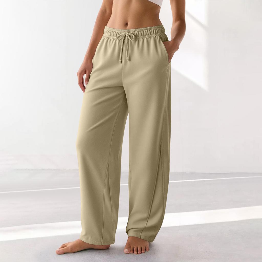 Женские спортивные брюки Barrel Leg с эластичной талией и завязками на талии, повседневные брюки-палаццо из хлопка с карманами