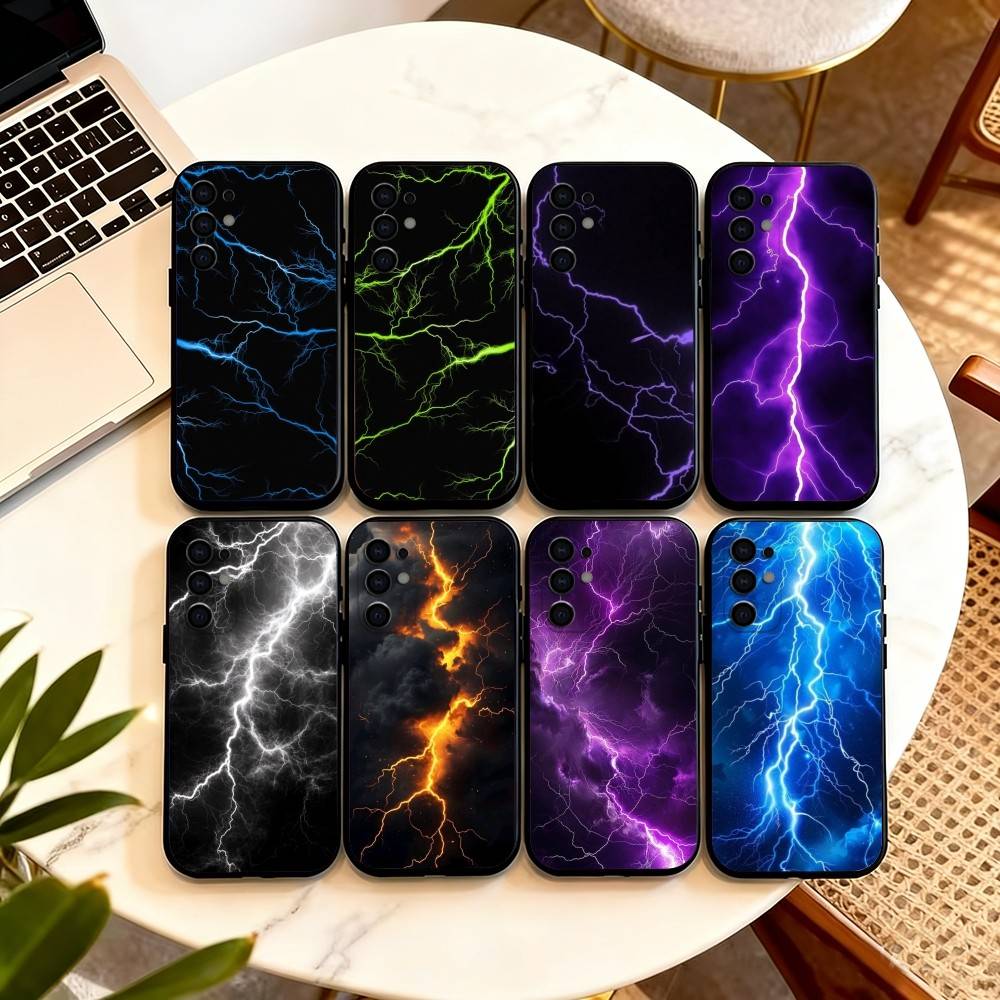 Dark night I-lightning Phone Case For Samsung S25,S24,S21,S22,S23,S30,Ultra,S20,Plus,Fe,Lite,Note,10,Black Cover