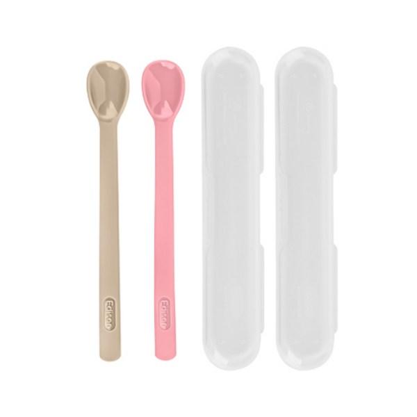 Edison Silicone Baby Food Spoon & Case 2 Stage 2 Set, Beige, Pink, 1 Set, Korean Popular Tableware