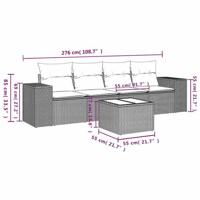 VidaXL Salon de Jardin avec Coussins 5 pcs, Canapés avec Dossier, Ensemble de Meubles, Mobilier de Terrasse Patio, Gris 3222291