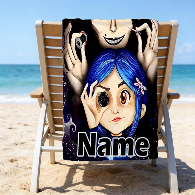 1pc Coraline5 Beach Towel with Custom Name, Beach/Swimming/Bath/Picnic/Camping Towel, Suitable for Seaside Beaches
