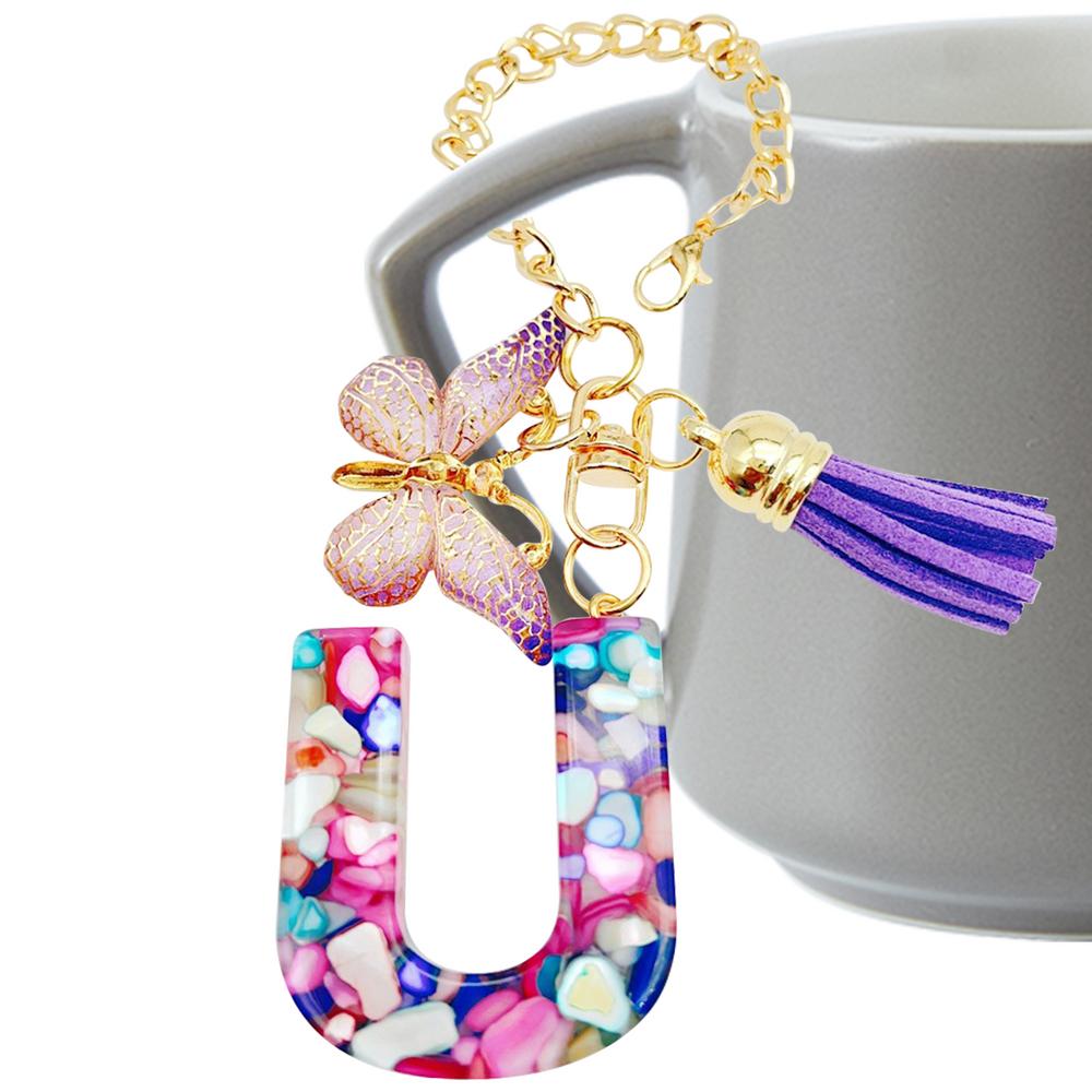 Letter Cup Chains Letter Water Bottle Charm With Butterfly And Tassel Cute Trendy Modern Mug Initial Keychain Water Bottle