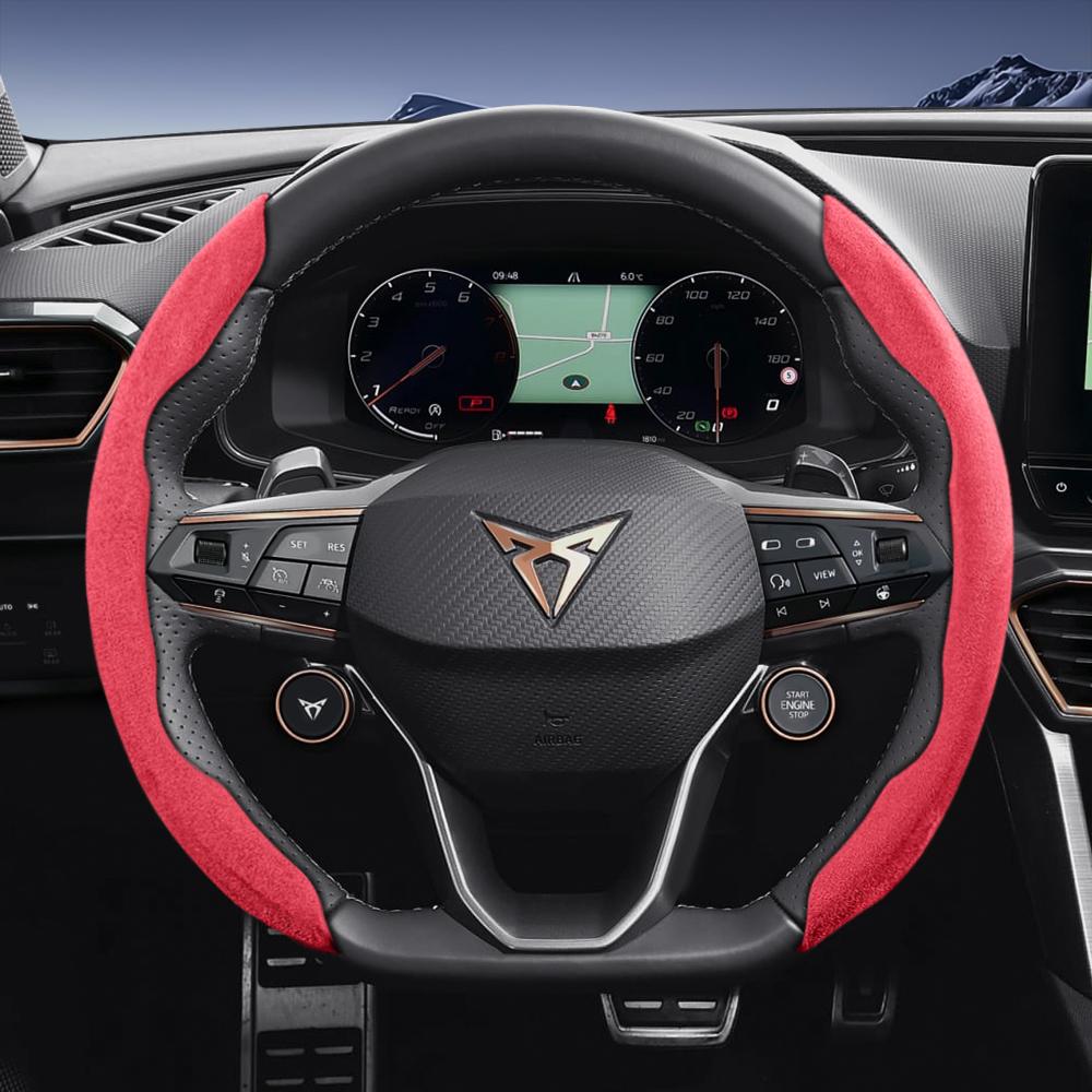 vcxja9 Suitable for Cupra Sports Suede Steering Wheel Cover with Split Snap-On Design for Models Such as Formentor, Leon Sportstourer, Born, Ateca,