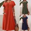 Women's Casual Dress Round Neck Short Sleeve Maxi Dress with Pocket Loose Fit Summer Dress for Office Daily Beach Party