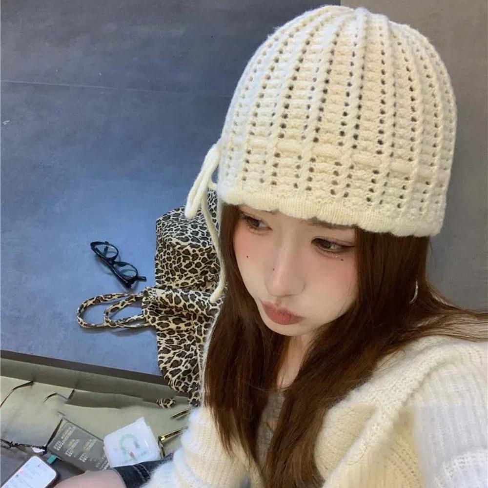 Вязаная шапка с бантом в корейском стиле, универсальная шапка без полей, индивидуальная вязаная крючком шапка-пуловер, весна