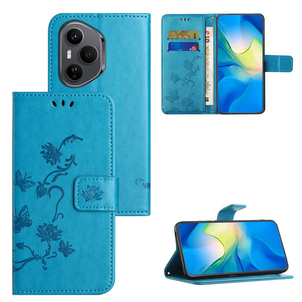 For Honor 400 Pro 5G (Global) Case Wallet Stand Imprinted Butterfly Flower PU Leather Phone Cover