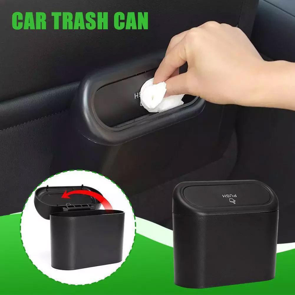 1pcs Car Trash Can Small Car Trash Can Hanging Car Storage Trash Mini With Car Interior Leak-proof Lid Can E9w2