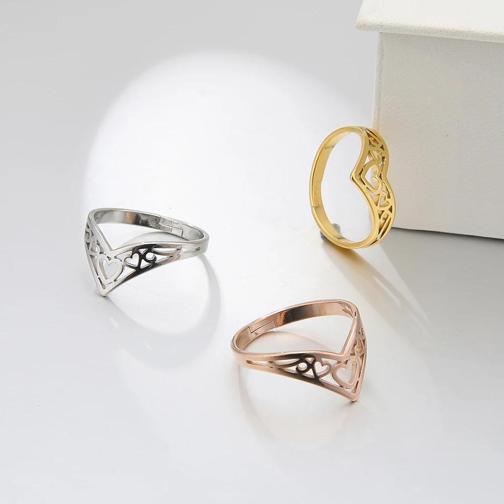 Xiaomi Skyrim Adjustable Hollow Heart Ring Women Gold Color Stainless Steel Finger Rings Jewelry Anniversary Gift Wholesale