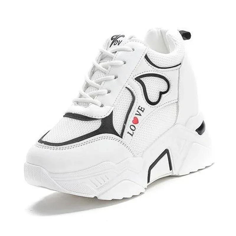 Женская спортивная обувь на платформе, массивная, повседневная, на шнуровке, весна-лето, модные кроссовки для тенниса, женские кроссовки с круглым носком, черные