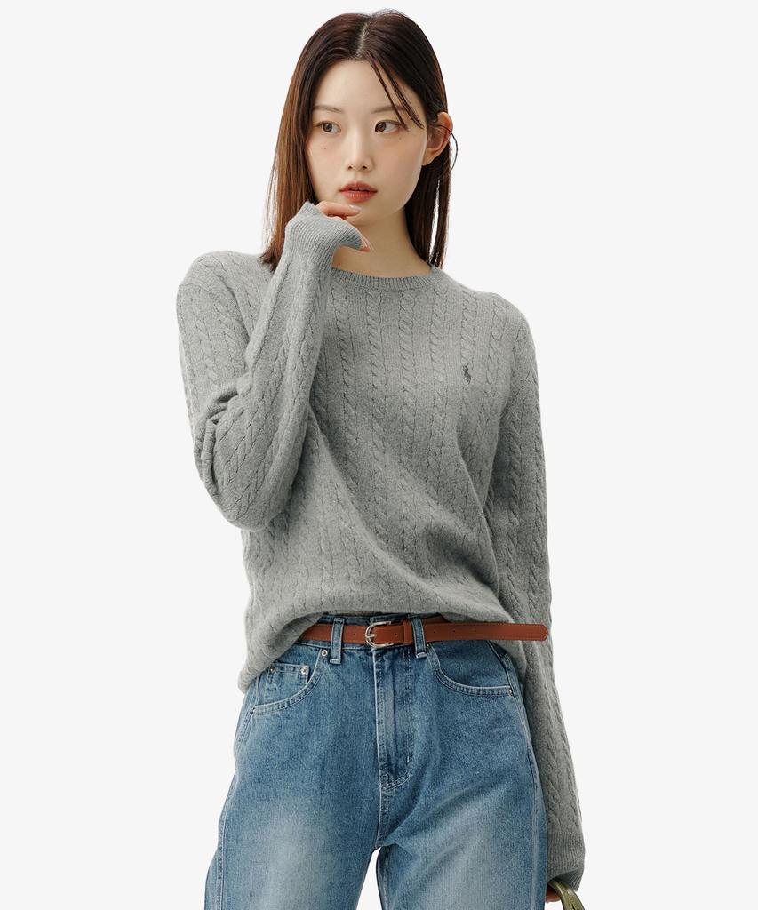 POLO RALPH LAUREN Cable Knit Wool Cotton Sweater - Grey