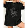 Black Oversized T Shirt With Cat And Rose Floral Print For Casual Wear
