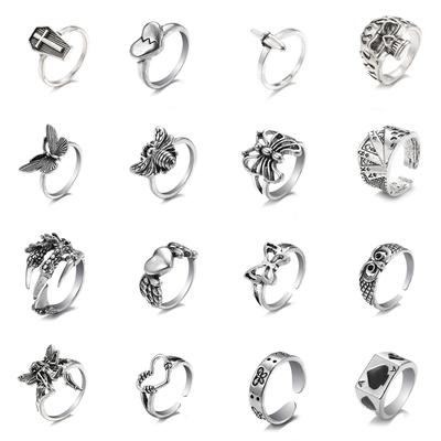 Кольцо для женщин и девочек Любовь Бабочка Череп Модные мужские украшения Винтаж Древнее серебро Цвет Панк Хип-Хоп Регулируемый Бохо