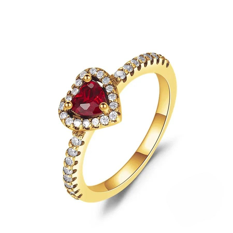 Кольцо из серебра 925 пробы с розовым бантом, Вечное, Красные и синие кольца на пальцы в форме сердца для женщин, Свадебное кольцо с кристаллами, Ювелирное украшение, Подарок 2025